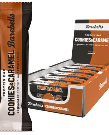 Barebells Cookies   Caramel  12x55g    Sukkerfri Karamelproteinbar Med Cookiestykker   Højt Proteinindhold