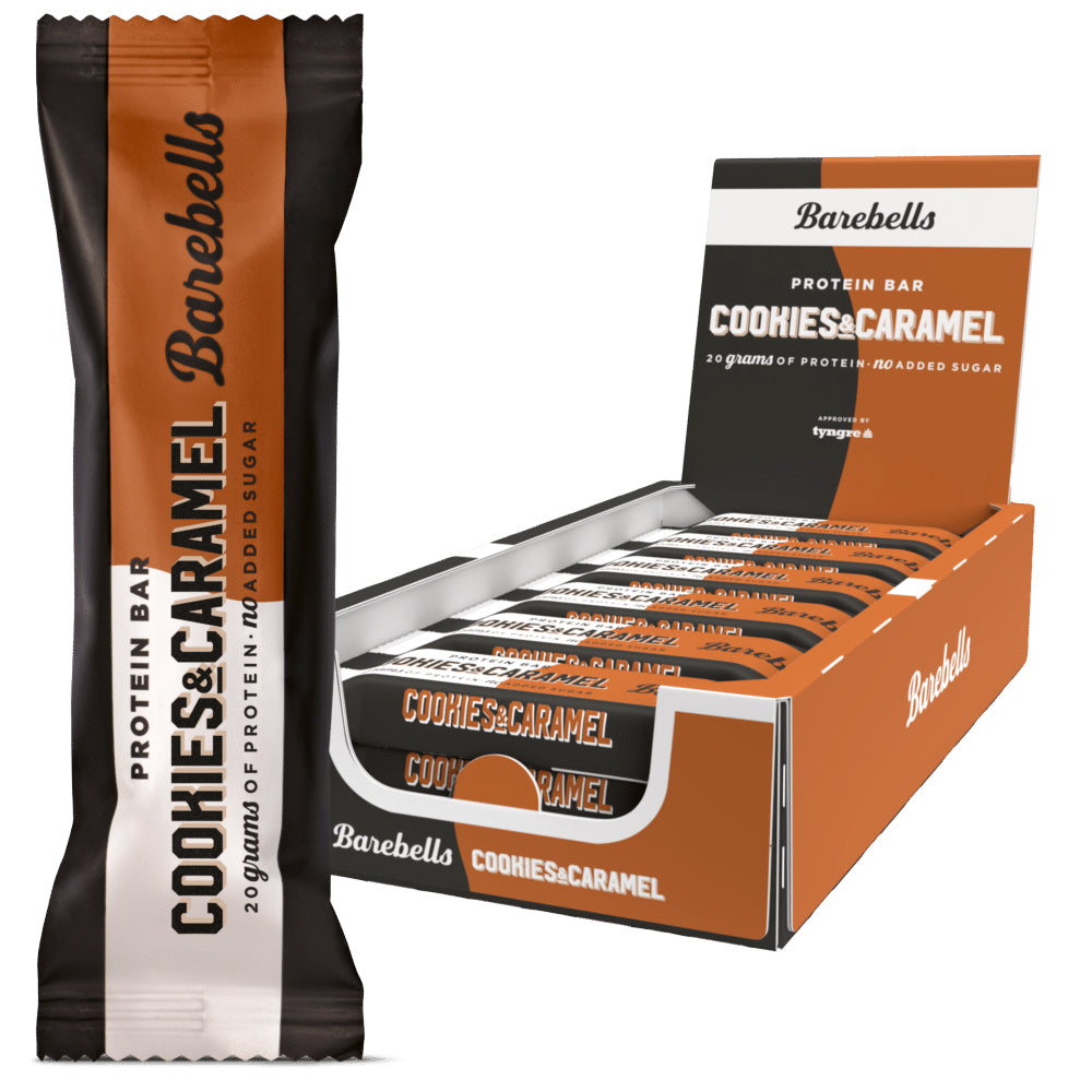 Barebells Cookies Caramel 12x55g Sukkerfri Karamelproteinbar Med Cookiestykker Højt Proteinindhold