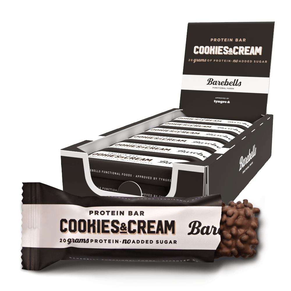 Barebells Cookies Cream 12x55g Sukkerfri Og Cremet Proteinbar Med Cookies Højt Proteinindhold