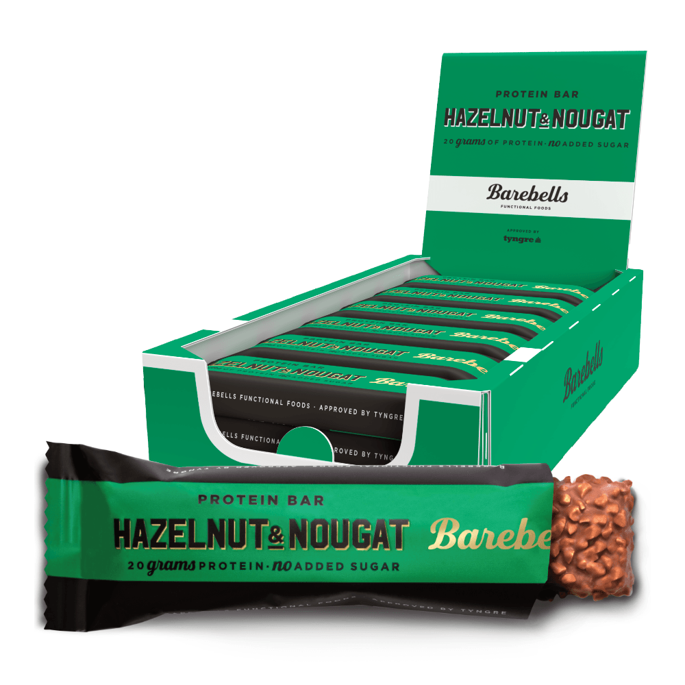Barebells Hazelnut   Nougat  12x55g    Sukkerfri Proteinbar Med Hasselnød   Nougat   Højt Proteinindhold