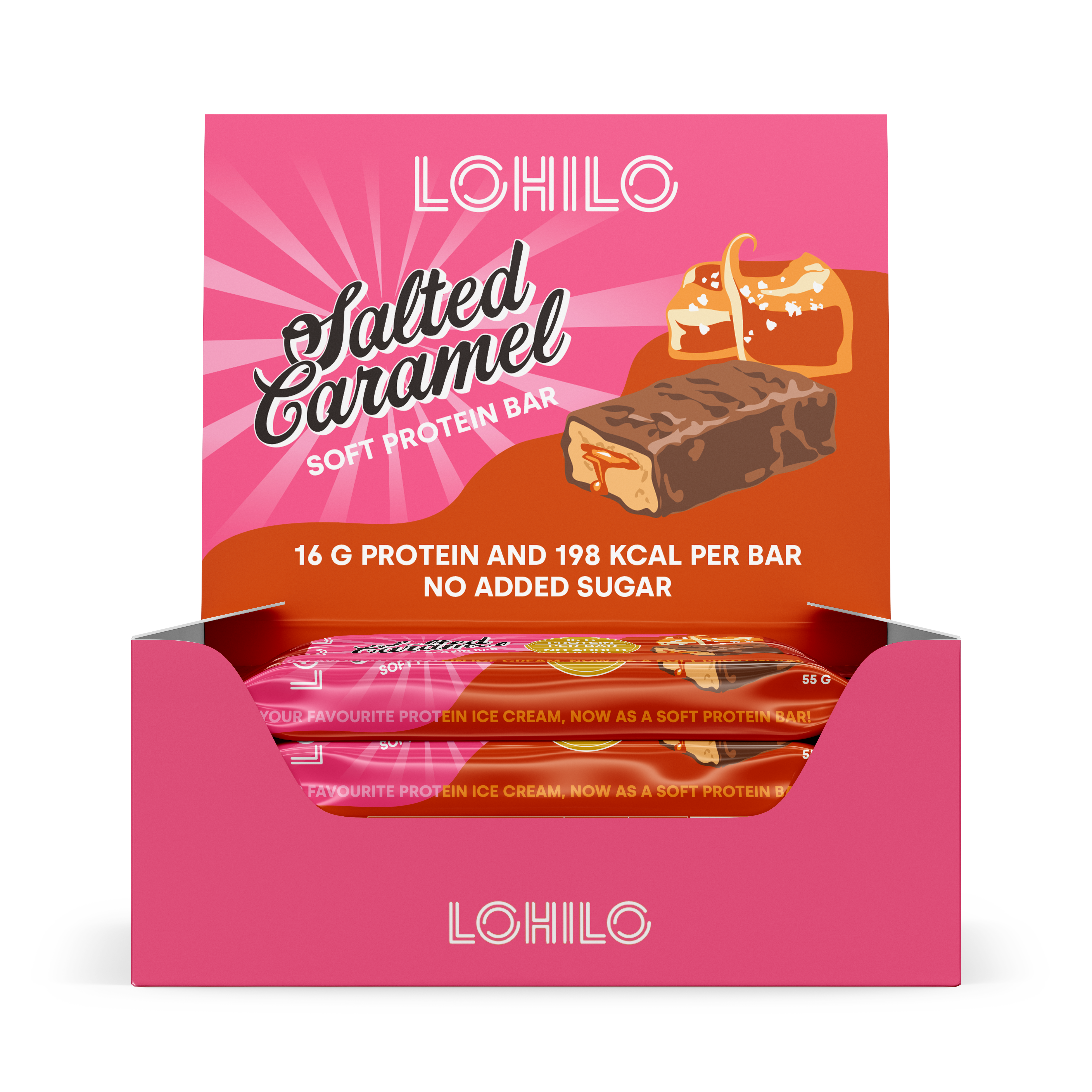Lohilo Salted Caramel  12x55g    Proteinbar Med Saltet Karamel   Højt Proteinindhold