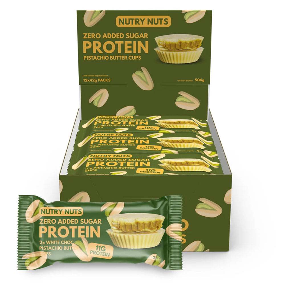 Nutry Nuts Peanut Butter Cups  12x42g    Hvid Chokolade   Pistacie   Højt Proteinindhold