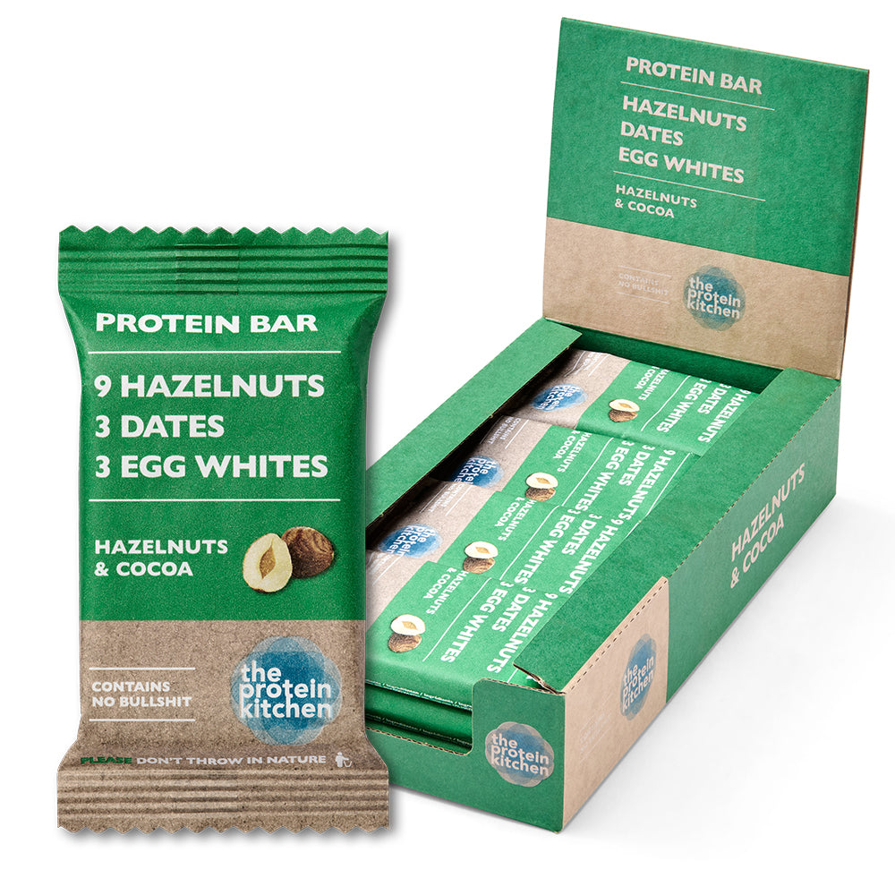 The Protein Kitchen Bar 12x55g Kakao Hasselnødder Lækker Proteinbar Uden Sukker