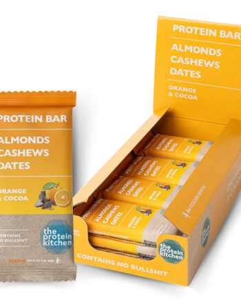 The Protein Kitchen Bar  12x55g    Sund   Sukkerfri Proteinbar Med Smag Af Appelsin   Kakao   Få Kcal