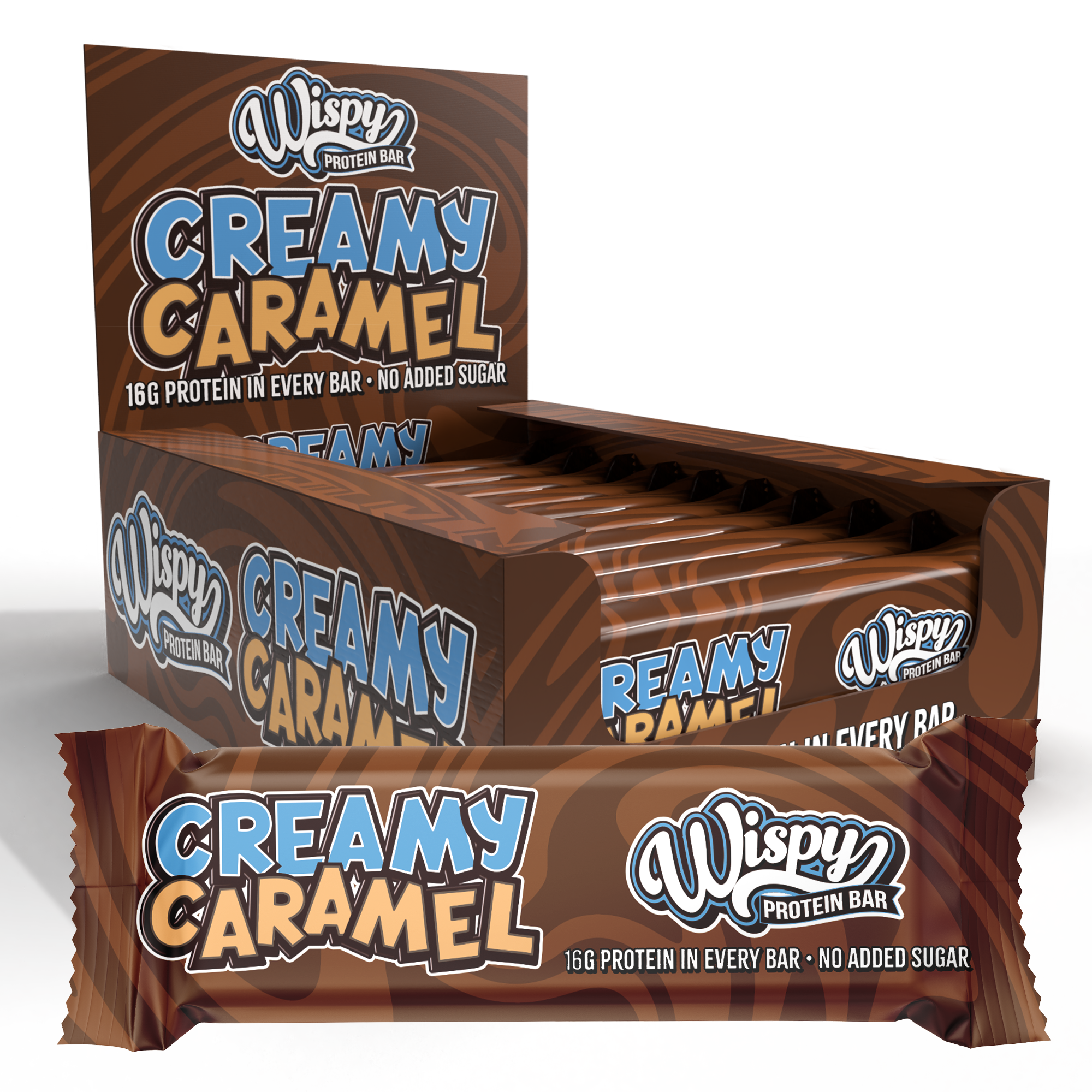 Wispy Creamy Caramel 10x55g Sukkerfri Proteinbar Med Cremet Karamel Højt Proteinindhold